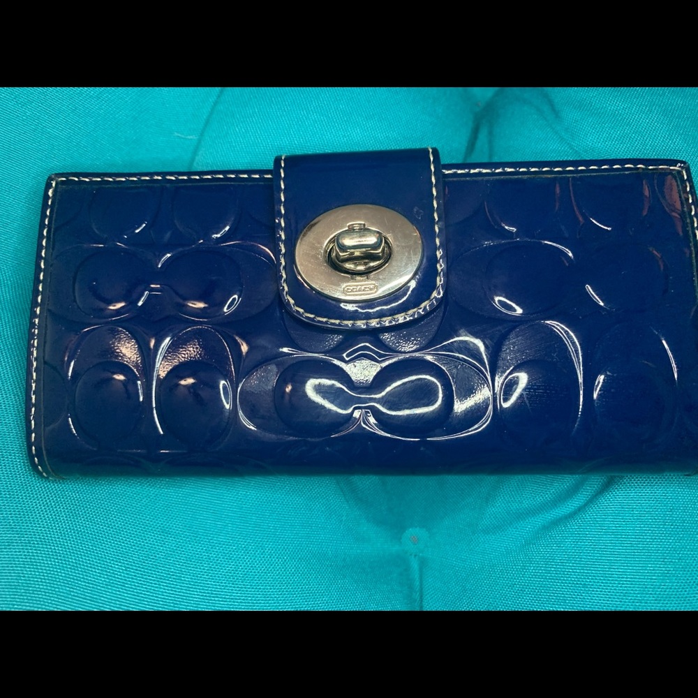 Coach Blue Patten Leather Wallet